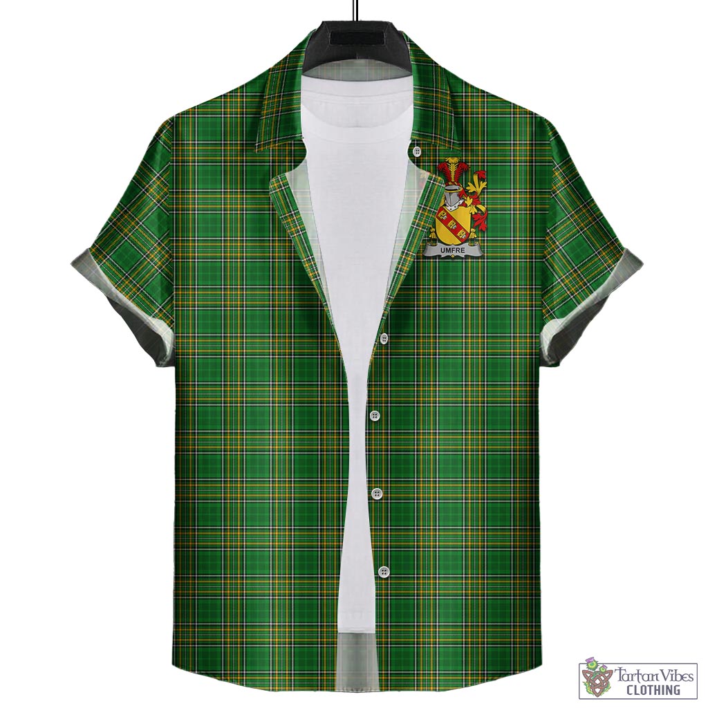Tartan Vibes Clothing Umfre Ireland Clan Tartan Short Sleeve Button Up with Coat of Arms