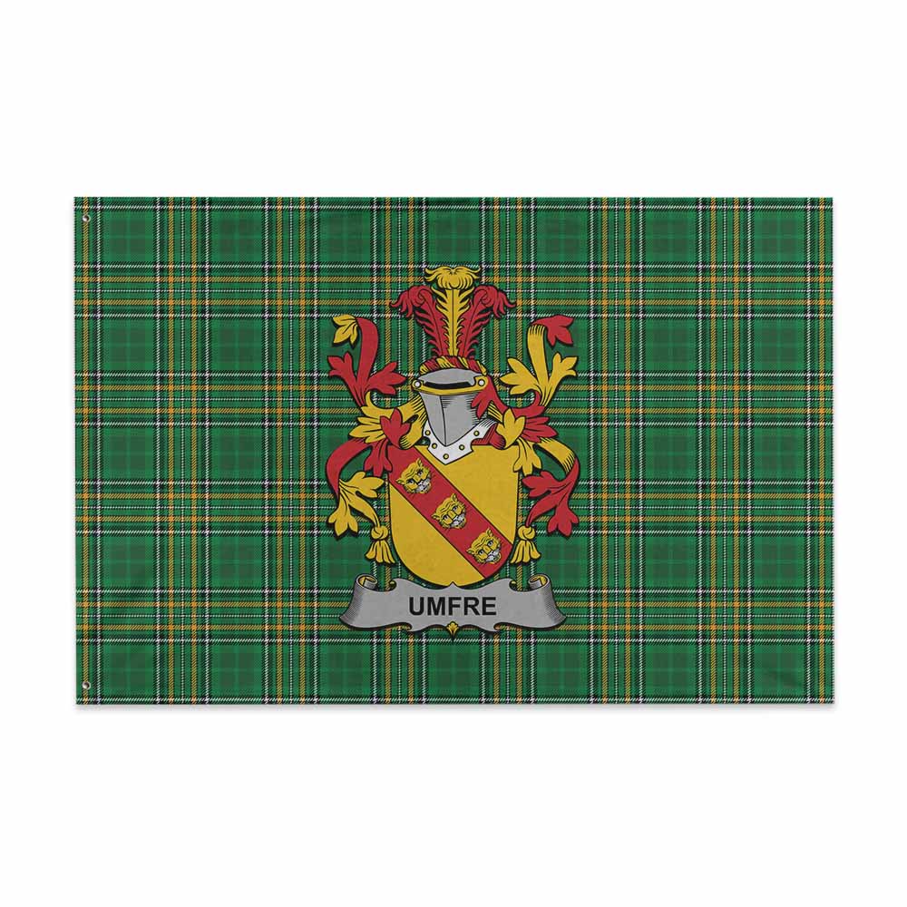 Tartan Vibes Clothing Umfre Irish Clan Tartan House Flag with Coat of Arms