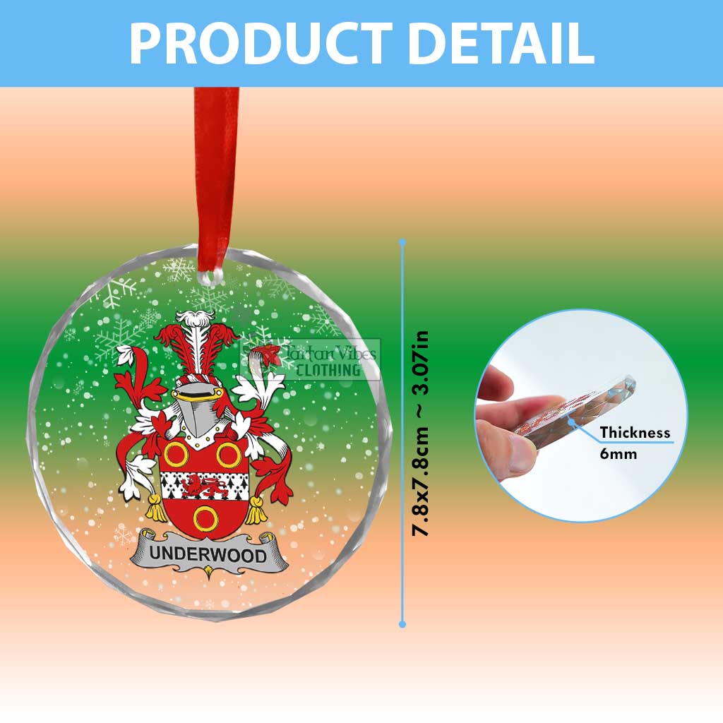 Tartan Vibes Clothing Underwood Irish Clan Christmas Glass Ornament with Coat of Arms