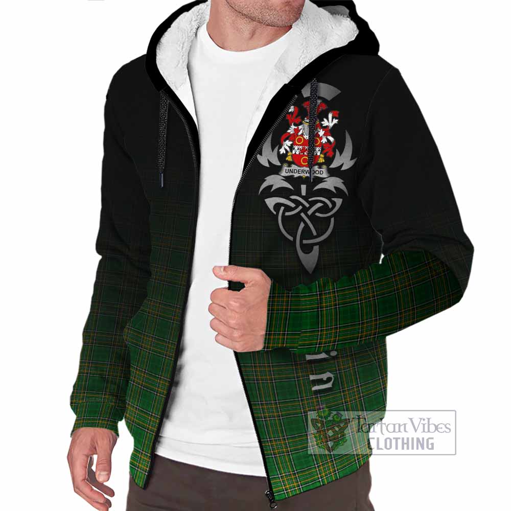 Tartan Vibes Clothing Underwood Irish Clan Sherpa Hoodie with Coat of Arms Erin Go Bragh Celtic Inspired