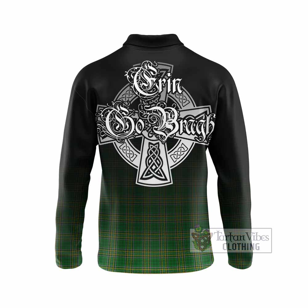 Tartan Vibes Clothing Upton Irish Clan Long Sleeve Polo Shirt with Coat of Arms Erin Go Bragh Celtic Inspired