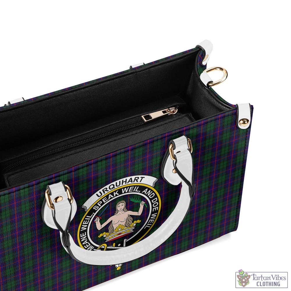 Tartan Vibes Clothing Urquhart Tartan Luxury Leather Handbags with Family Crest