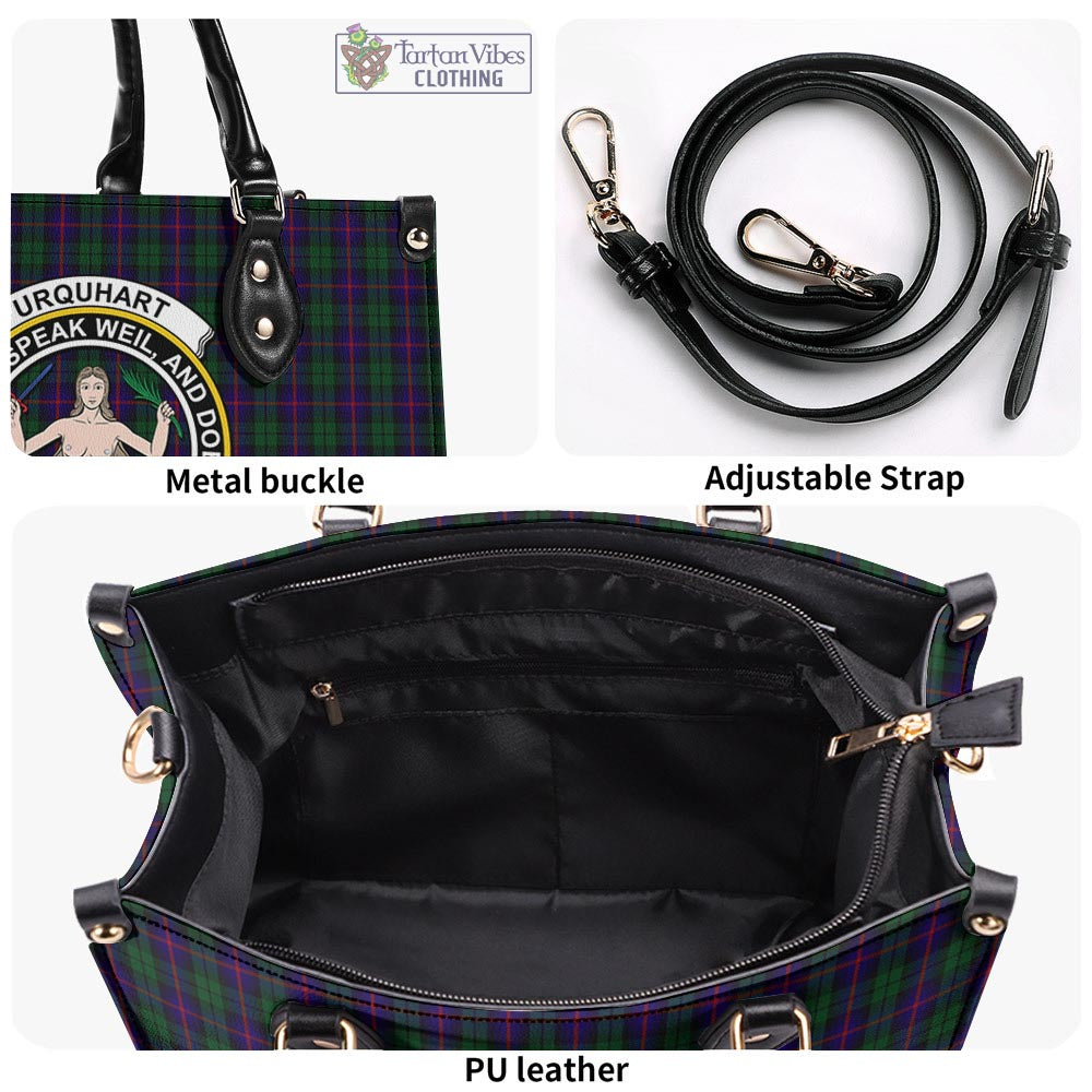 Tartan Vibes Clothing Urquhart Tartan Luxury Leather Handbags with Family Crest