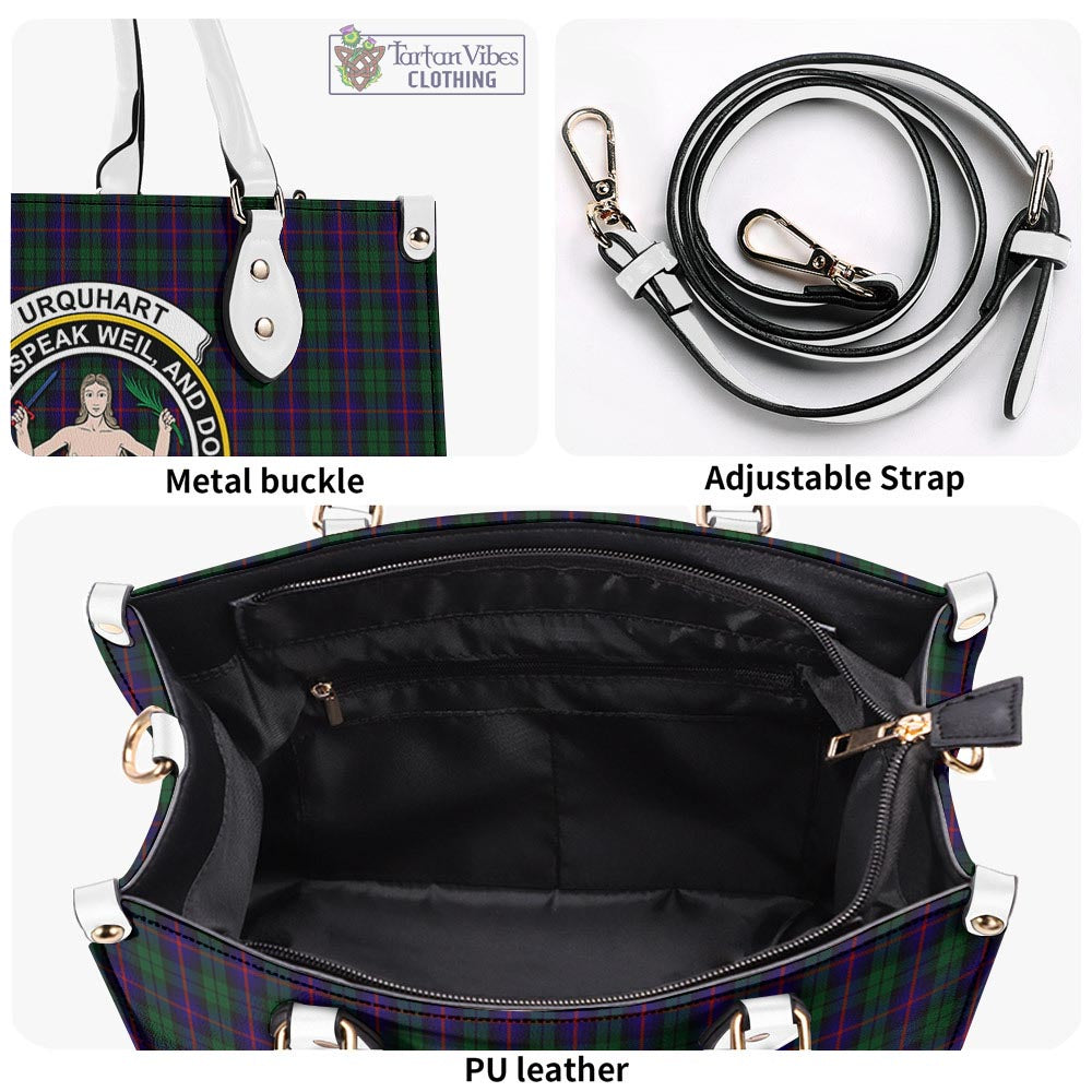 Tartan Vibes Clothing Urquhart Tartan Luxury Leather Handbags with Family Crest