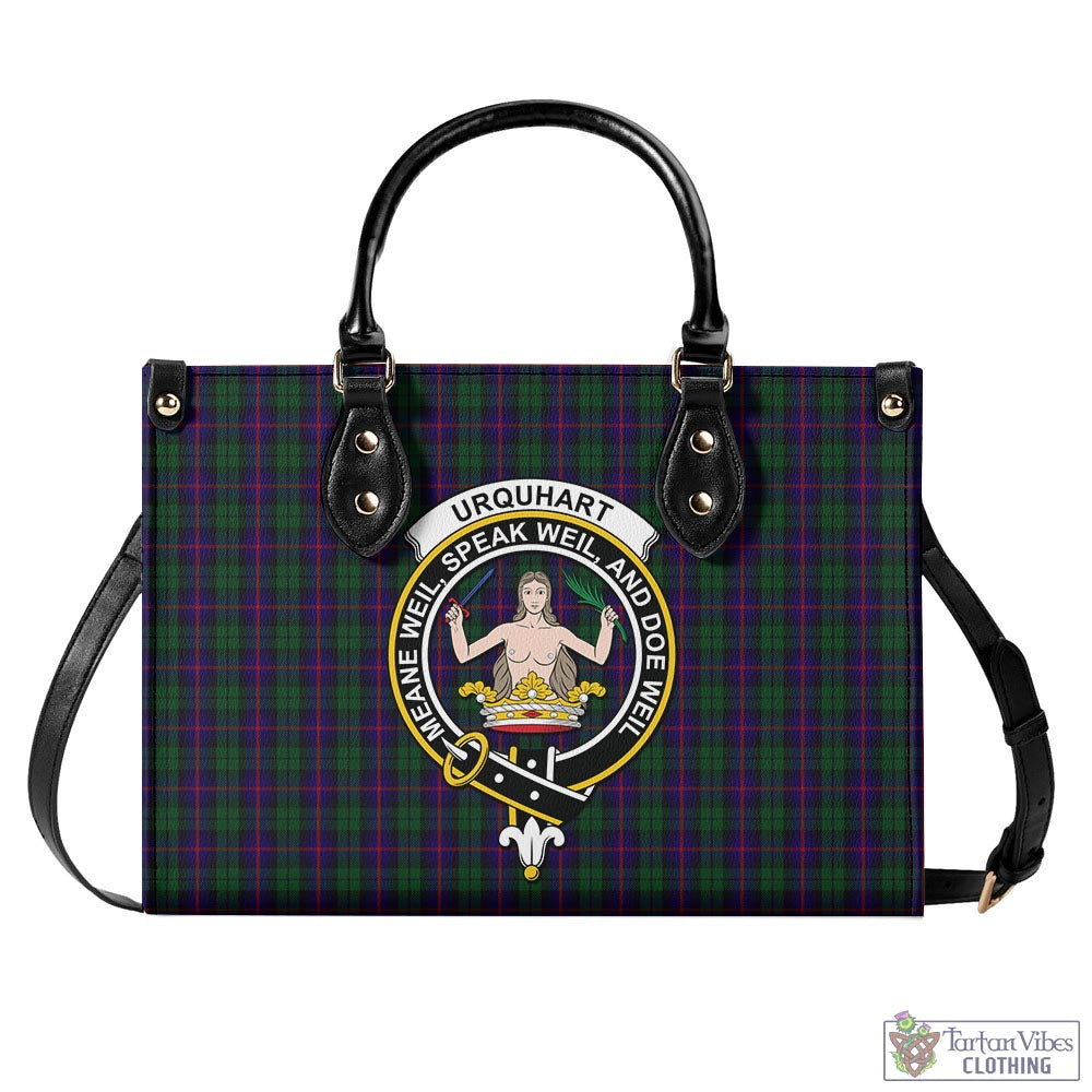 Tartan Vibes Clothing Urquhart Tartan Luxury Leather Handbags with Family Crest