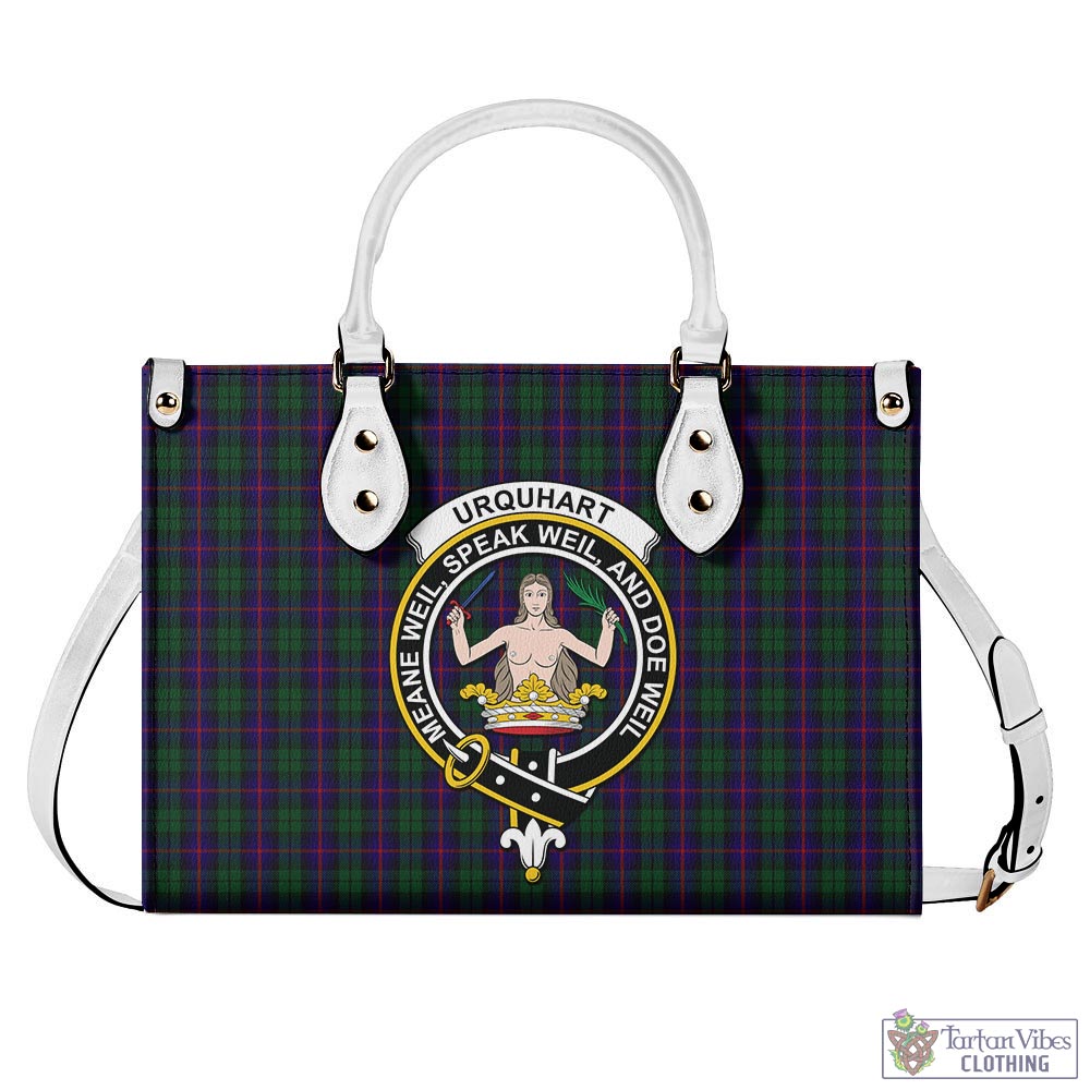 Tartan Vibes Clothing Urquhart Tartan Luxury Leather Handbags with Family Crest
