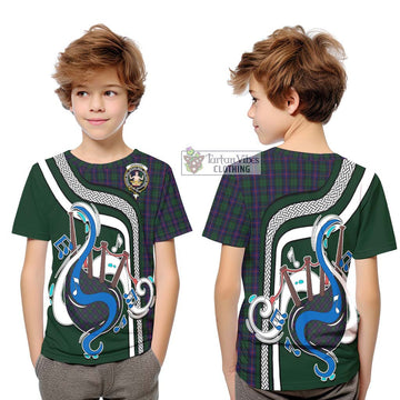 Tartan Vibes Clothing Urquhart Tartan Kid T-Shirt with Epic Bagpipe Style