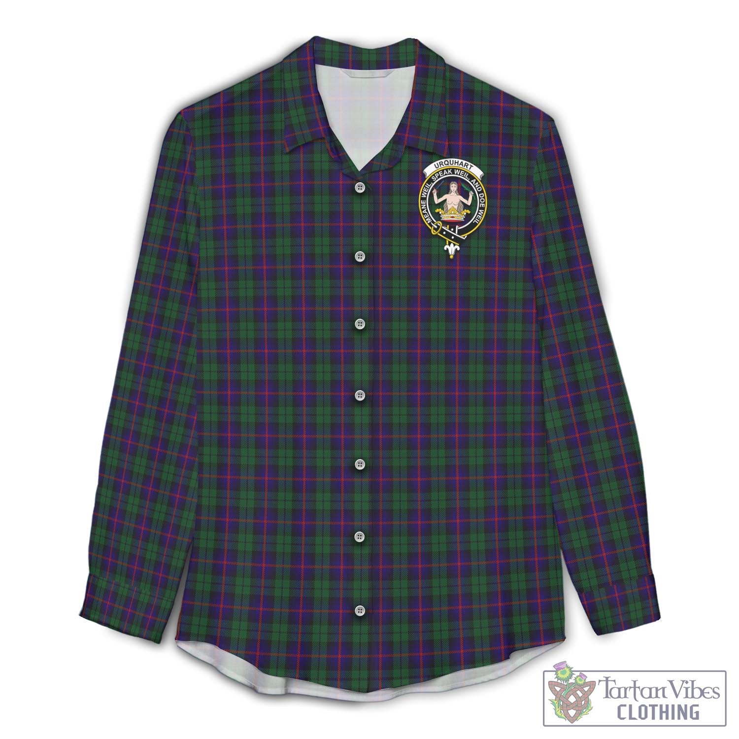 Tartan Vibes Clothing Urquhart Tartan Womens Casual Shirt with Family Crest