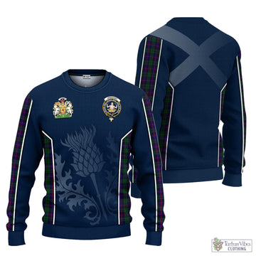 Urquhart Tartan Knitted Sweatshirt with Family Crest and Scottish Thistle Vibes Sport Style