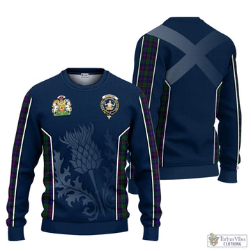 Tartan Vibes Clothing Urquhart Tartan Knitted Sweatshirt with Family Crest and Scottish Thistle Vibes Sport Style