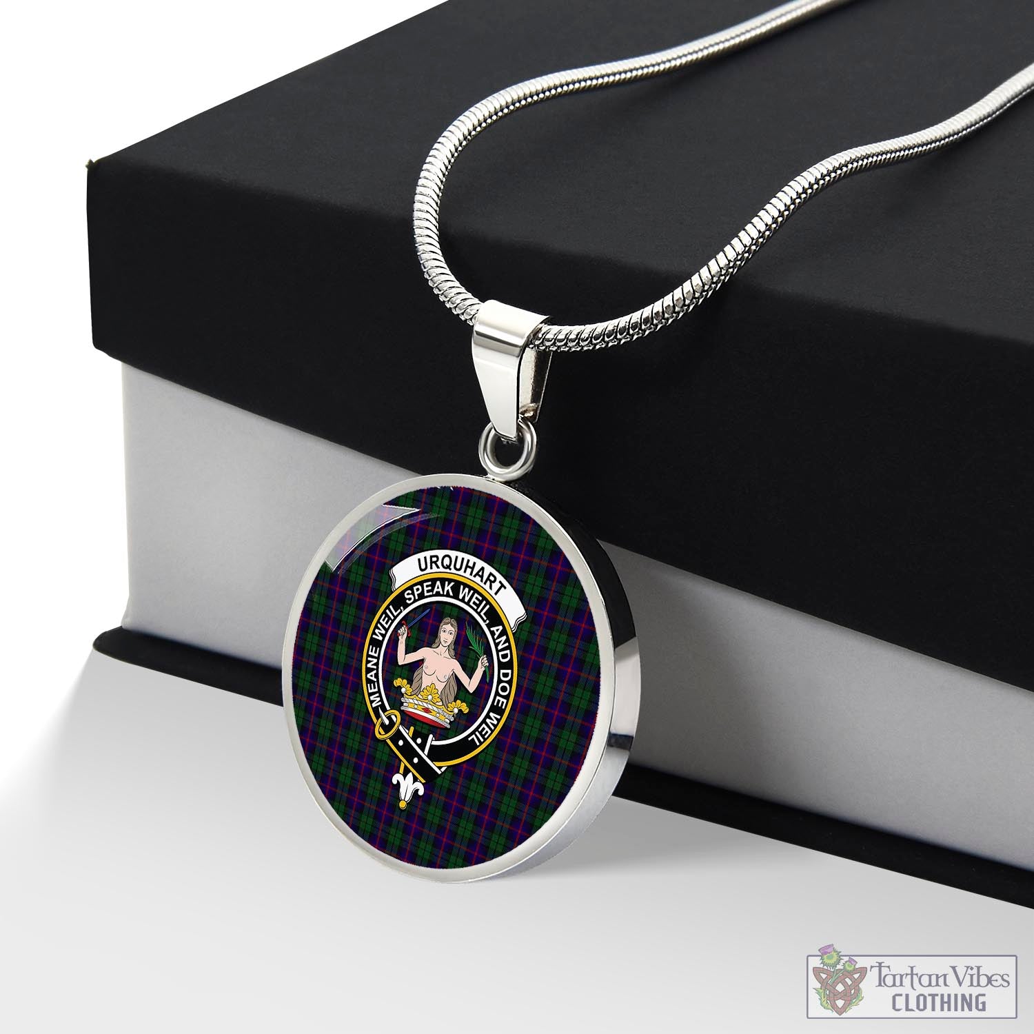 Tartan Vibes Clothing Urquhart Tartan Circle Necklace with Family Crest