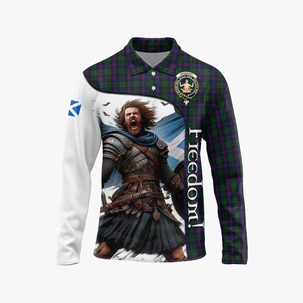 Tartan Vibes Clothing Urquhart Crest Tartan Long Sleeve Polo Shirt Inspired by the Freedom of Scottish Warrior