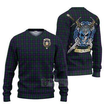 Tartan Vibes Clothing Urquhart Tartan Knitted Sweater with Family Crest Celtic Skull Style