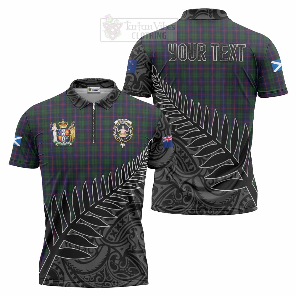 Tartan Vibes Clothing Urquhart Crest Tartan Zipper Polo Shirt with New Zealand Silver Fern Half Style