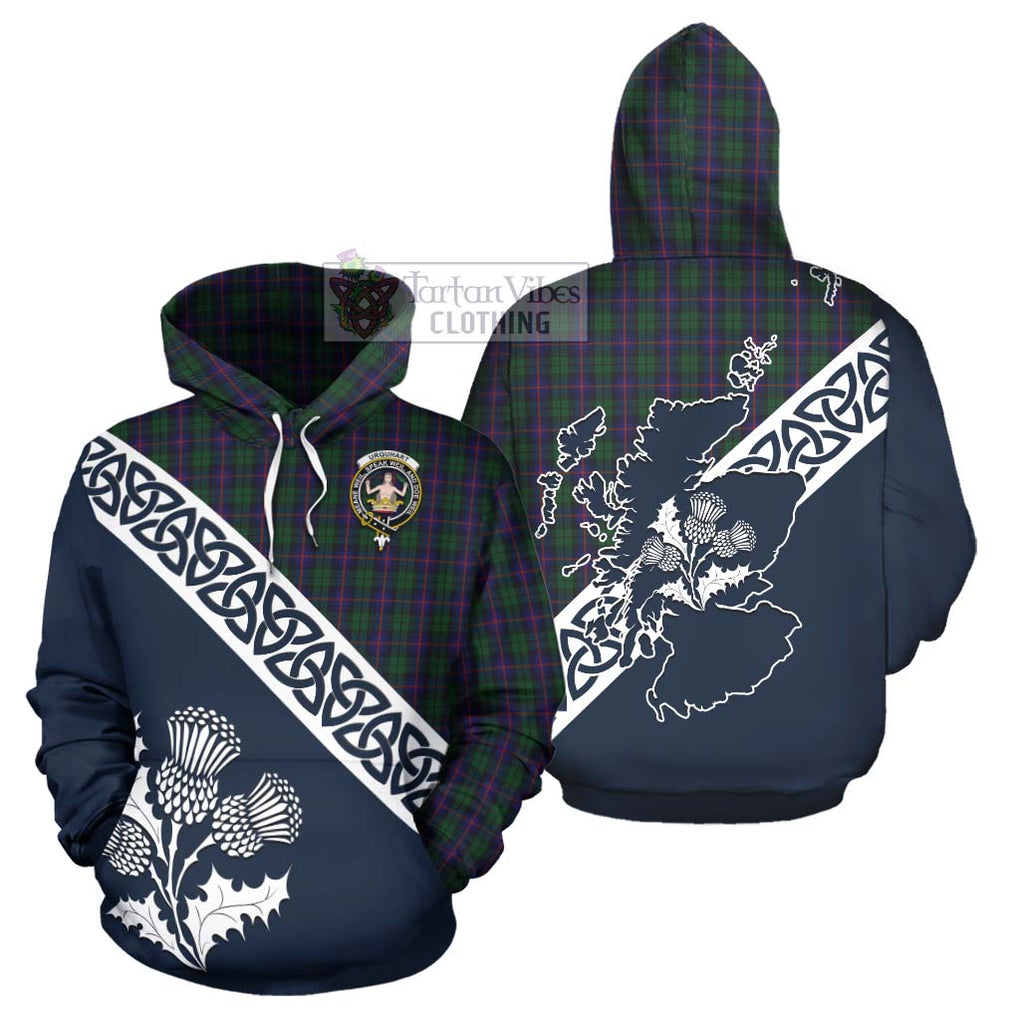 Tartan Vibes Clothing Urquhart Tartan Hoodie Featuring Thistle and Scotland Map