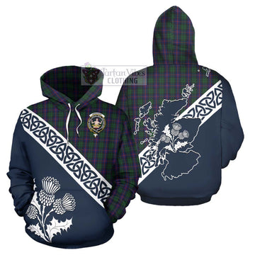 Tartan Vibes Clothing Urquhart Tartan Hoodie Featuring Thistle and Scotland Map