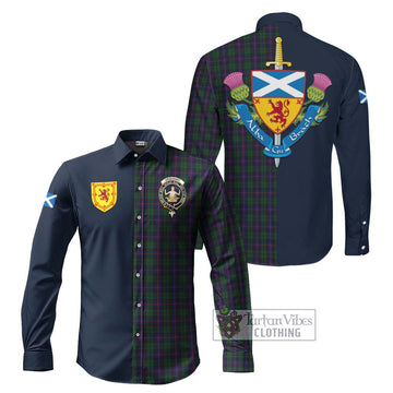 Tartan Vibes Clothing Urquhart Tartan Long Sleeve Button Shirt with Scottish Lion Royal Arm Half Style