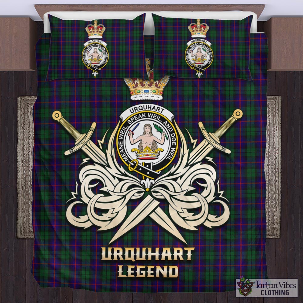 Tartan Vibes Clothing Urquhart Tartan Bedding Set with Clan Crest and the Golden Sword of Courageous Legacy