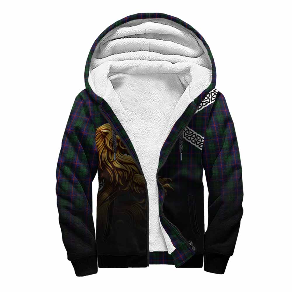 Tartan Vibes Clothing Urquhart Crest Tartan Sherpa Hoodie with Golden Lion Emblem Celtic Style