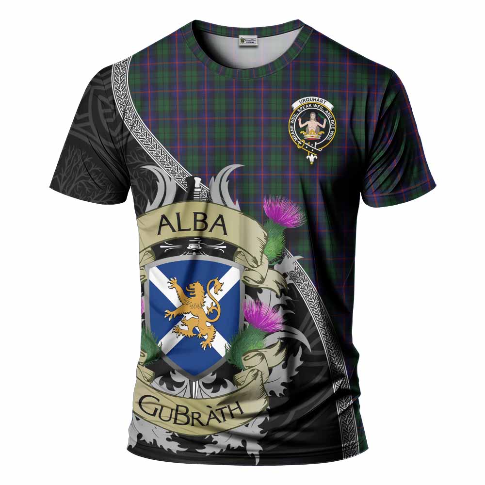 Tartan Vibes Clothing Urquhart Tartan Family Crest T-Shirt Lion Rampant Royal Thistle Shield Celtic Inspired