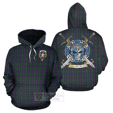 Tartan Vibes Clothing Urquhart Tartan Hoodie with Family Crest Celtic Skull Style