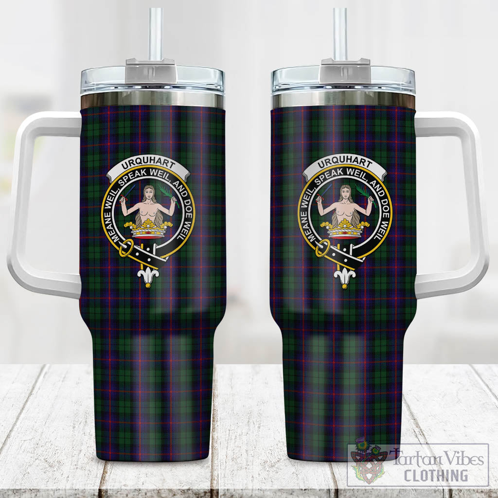 Tartan Vibes Clothing Urquhart Tartan and Family Crest Tumbler with Handle