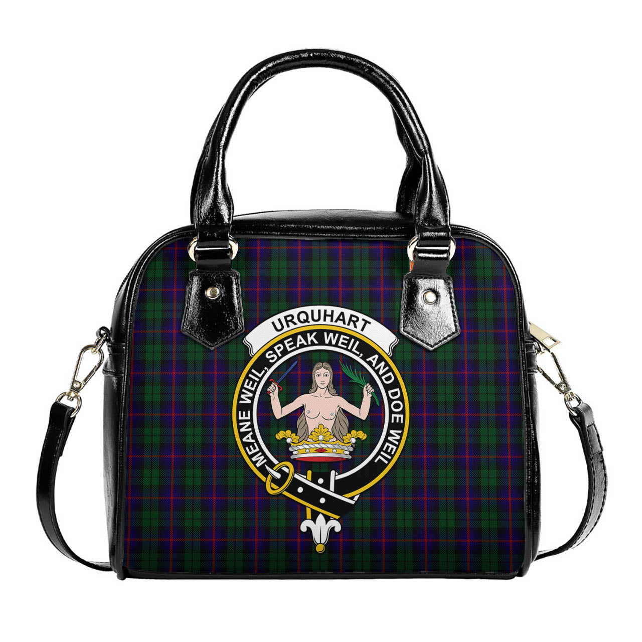 Urquhart Tartan Shoulder Handbags with Family Crest One Size 6*25*22 cm - Tartanvibesclothing