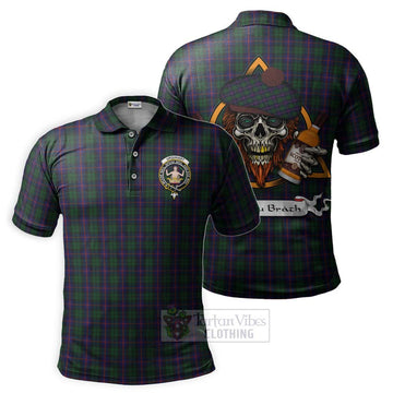 Tartan Vibes Clothing Urquhart Tartan Polo Shirt with Family Crest and Bearded Skull Holding Bottles of Whiskey