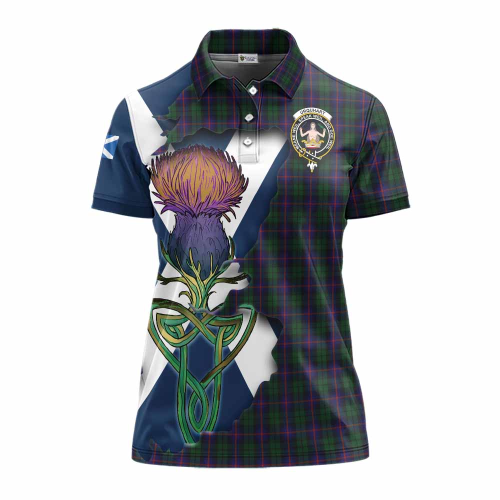 Tartan Vibes Clothing Urquhart Tartan Family Crest Women's Polo Shirt Scottish Thistle Celtic Inspired
