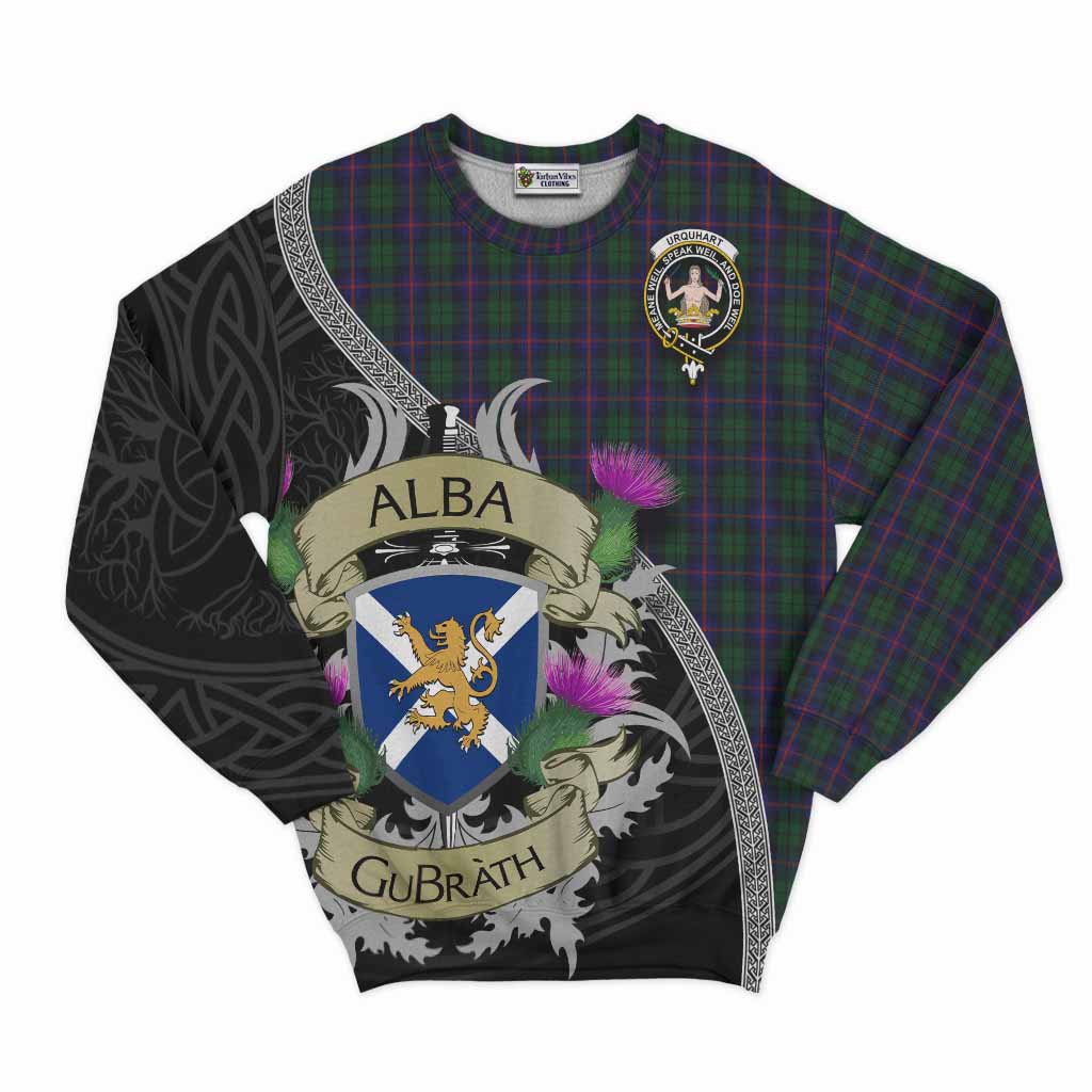 Tartan Vibes Clothing Urquhart Tartan Family Crest Sweatshirt Lion Rampant Royal Thistle Shield Celtic Inspired