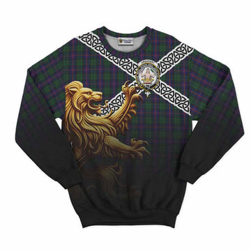Urquhart Crest Tartan Sweatshirt with Golden Lion Emblem Celtic Style
