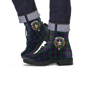 Urquhart Tartan Leather Boots with Family Crest