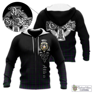 Urquhart Tartan Knitted Hoodie Featuring Alba Gu Brath Family Crest Celtic Inspired