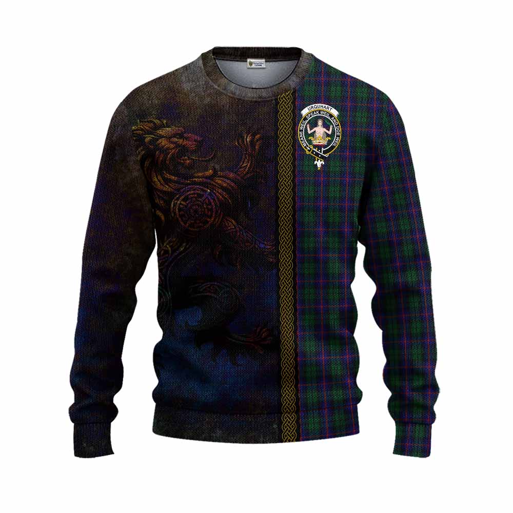 Tartan Vibes Clothing Urquhart Tartan Family Crest Knitted Sweater Alba Gu Brath Be Brave Lion Ancient Style