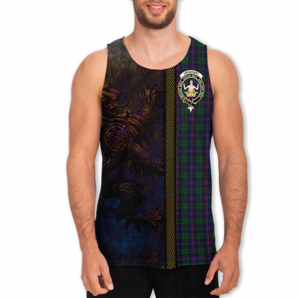 Tartan Vibes Clothing Urquhart Tartan Family Crest Men's Tank Top Alba Gu Brath Be Brave Lion Ancient Style