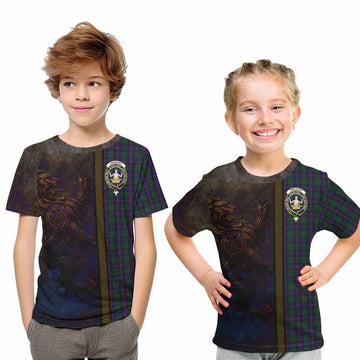 Urquhart Tartan Family Crest Kid T-Shirt Alba Gu Brath Be Brave Lion Ancient Style