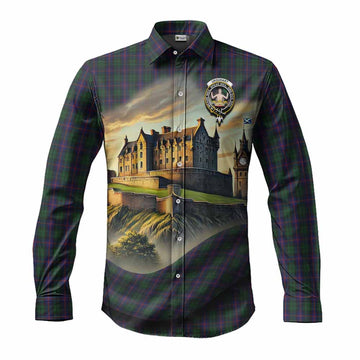 Tartan Vibes Clothing Urquhart Tartan Family Crest Long Sleeve Button Shirt with Scottish Ancient Castle Style