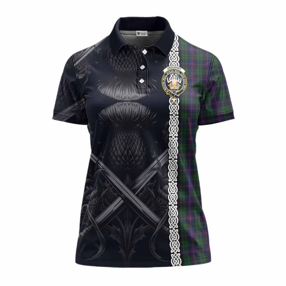 Tartan Vibes Clothing Urquhart Tartan Women's Polo Shirt with Family Crest Cross Sword Thistle Celtic Vibes