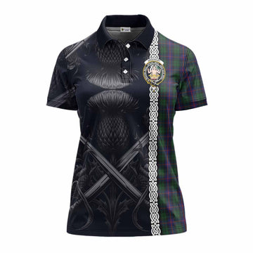 Tartan Vibes Clothing Urquhart Tartan Women's Polo Shirt with Family Crest Cross Sword Thistle Celtic Vibes