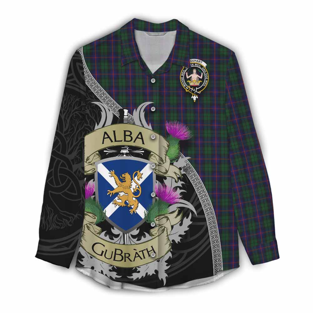 Tartan Vibes Clothing Urquhart Tartan Family Crest Women's Casual Shirt Lion Rampant Royal Thistle Shield Celtic Inspired