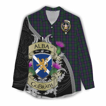 Urquhart Tartan Family Crest Women's Casual Shirt Lion Rampant Royal Thistle Shield Celtic Inspired