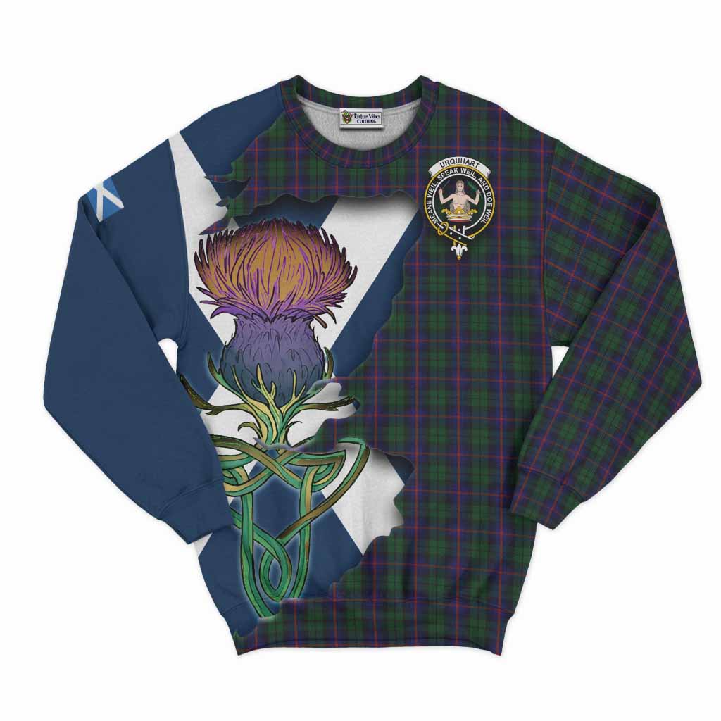 Tartan Vibes Clothing Urquhart Tartan Family Crest Sweatshirt Scottish Thistle Celtic Inspired