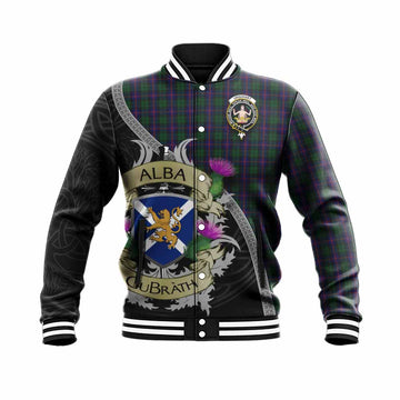 Tartan Vibes Clothing Urquhart Tartan Family Crest Baseball Jacket Lion Rampant Royal Thistle Shield Celtic Inspired
