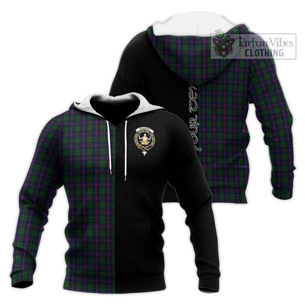 Urquhart Tartan Knitted Hoodie with Family Crest and Half Of Me Style Unisex Knitted Pullover Hoodie - Tartanvibesclothing Shop