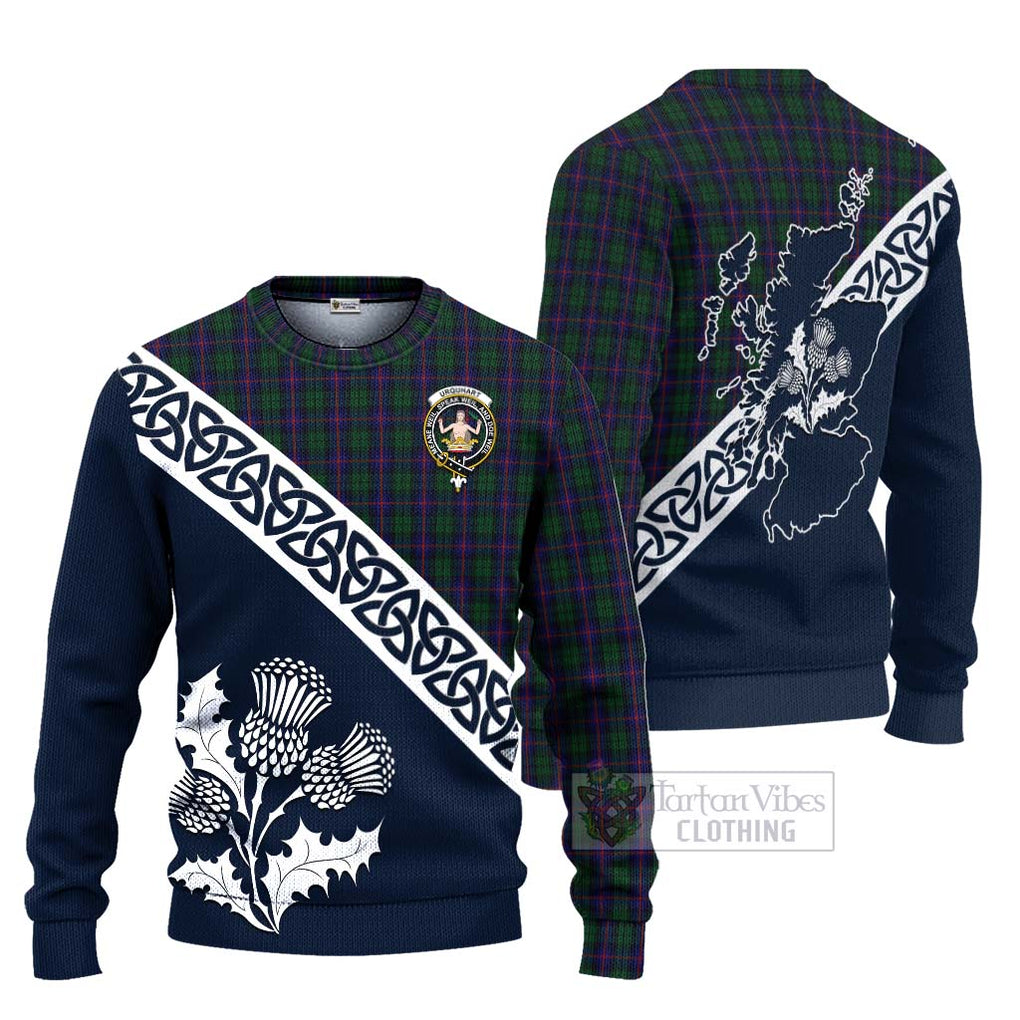 Tartan Vibes Clothing Urquhart Tartan Knitted Sweater Featuring Thistle and Scotland Map