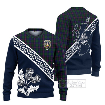 Tartan Vibes Clothing Urquhart Tartan Knitted Sweater Featuring Thistle and Scotland Map