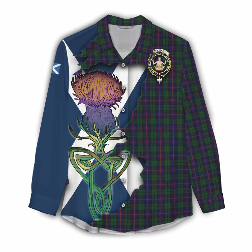 Tartan Vibes Clothing Urquhart Tartan Family Crest Women's Casual Shirt Scottish Thistle Celtic Inspired