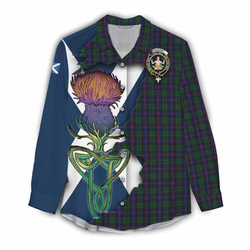 Urquhart Tartan Family Crest Women's Casual Shirt Scottish Thistle Celtic Inspired