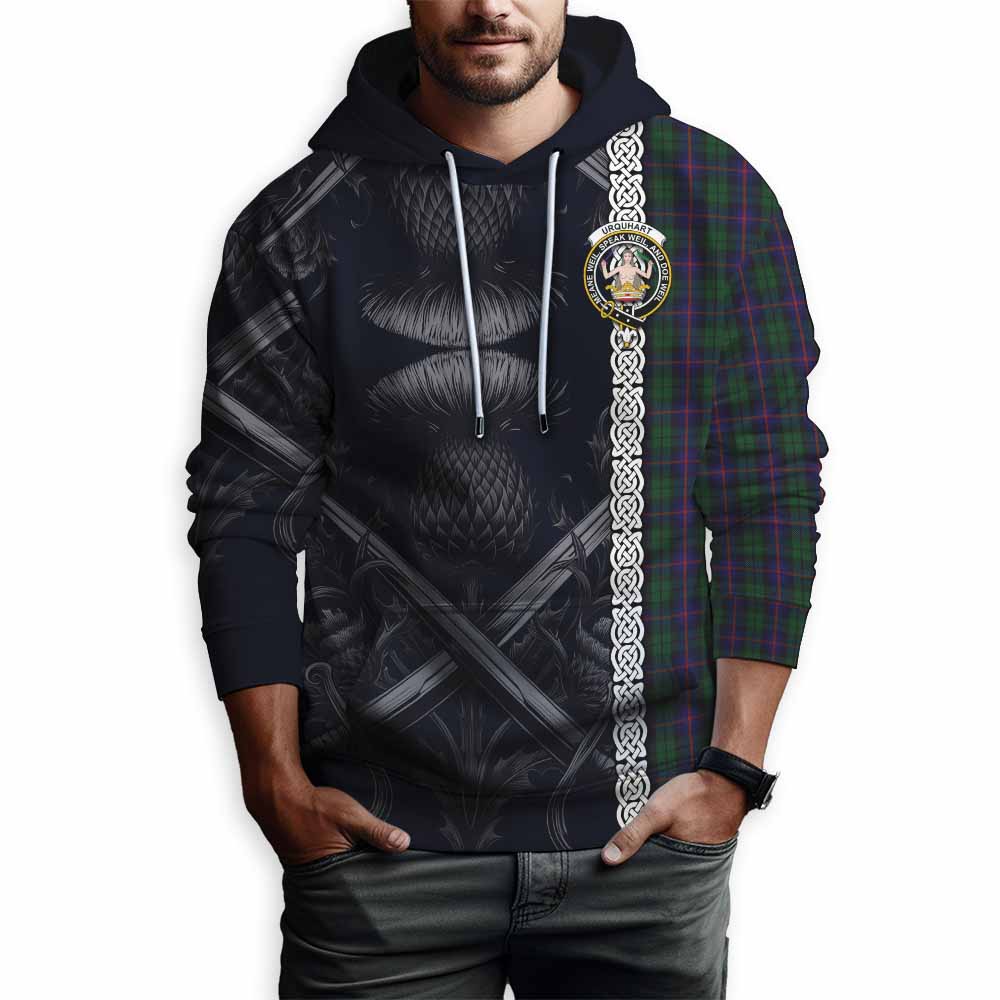 Tartan Vibes Clothing Urquhart Tartan Hoodie with Family Crest Cross Sword Thistle Celtic Vibes