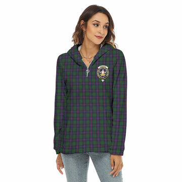 Urquhart Tartan Women's Borg Fleece Hoodie with Half Zip with Family Crest